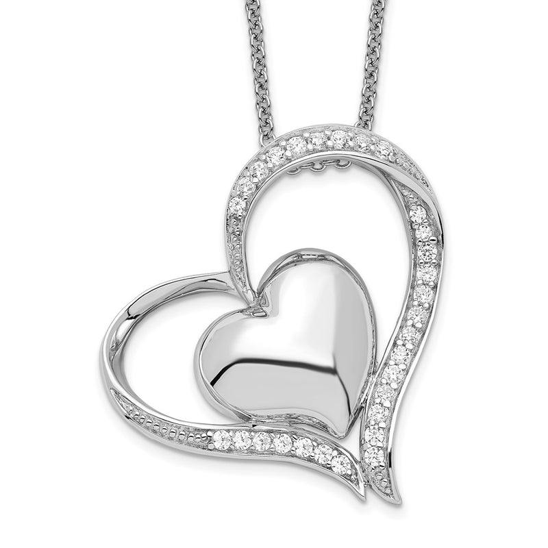 Sterling Silver Sentimental Expressions Rhodium-Plated Cz In My Heart Double Hear 18 Inch Necklace With Poem Card