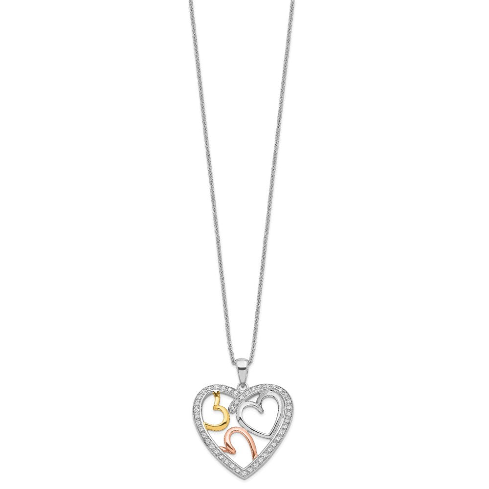 Sterling Silver Sentimental Expressions Rhodium Rose And Gold-Plated Cz The Bond Of Love Heart 18 Inch Necklace With Poem Card