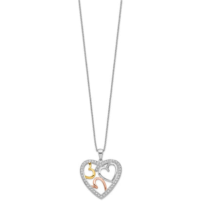 Sterling Silver Sentimental Expressions Rhodium Rose And Gold-Plated Cz The Bond Of Love Heart 18 Inch Necklace With Poem Card