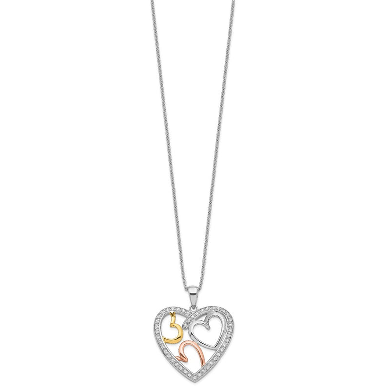Sterling Silver Sentimental Expressions Rhodium Rose And Gold-Plated Cz The Bond Of Love Heart 18 Inch Necklace With Poem Card