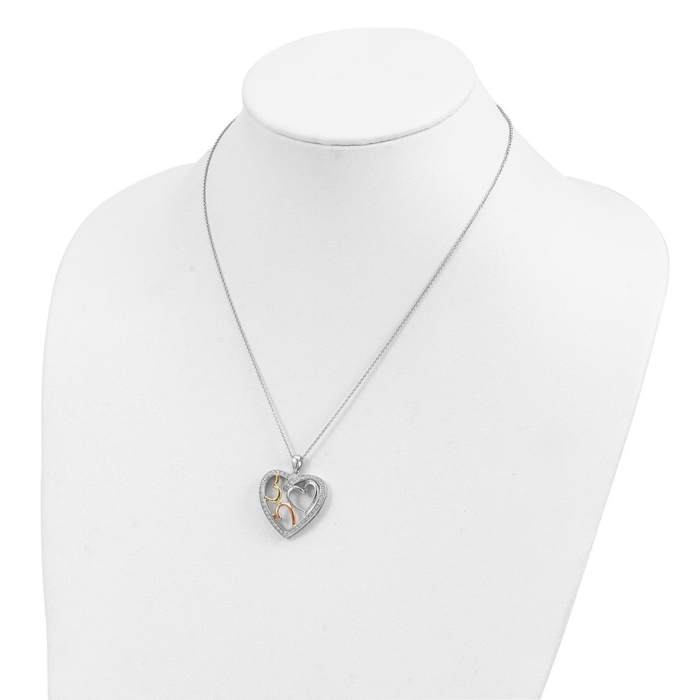 Sterling Silver Sentimental Expressions Rhodium Rose And Gold-Plated Cz The Bond Of Love Heart 18 Inch Necklace With Poem Card
