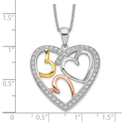 Sterling Silver Sentimental Expressions Rhodium Rose And Gold-Plated Cz The Bond Of Love Heart 18 Inch Necklace With Poem Card