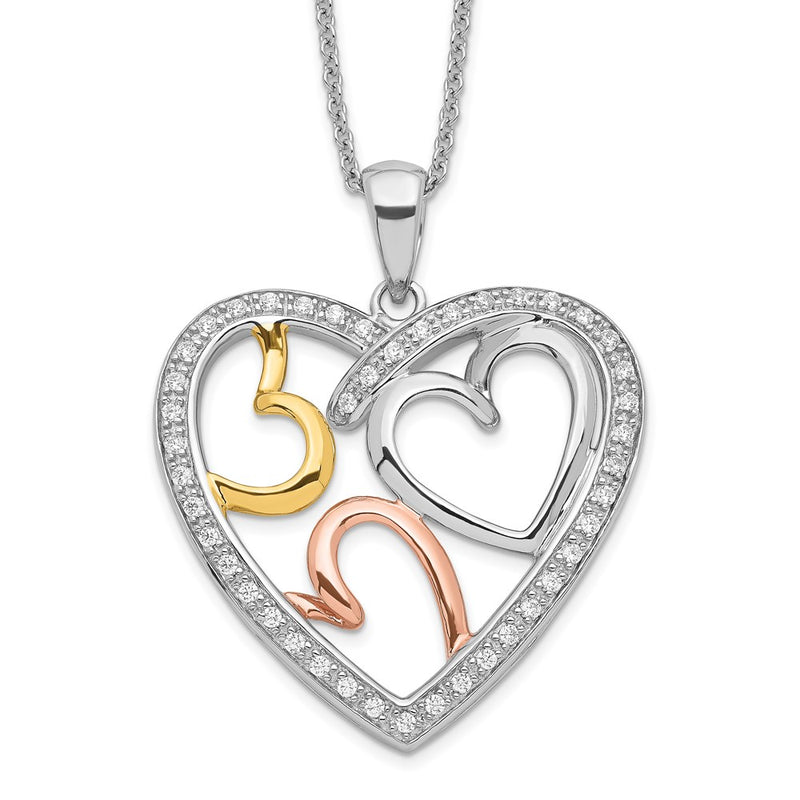 Sterling Silver Sentimental Expressions Rhodium Rose And Gold-Plated Cz The Bond Of Love Heart 18 Inch Necklace With Poem Card