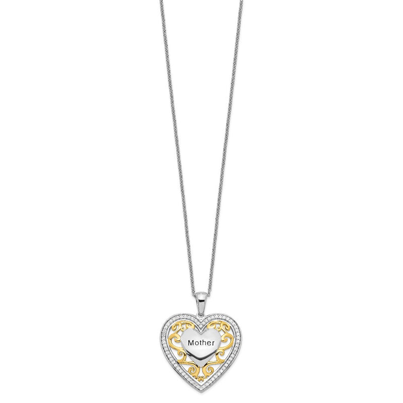 Sterling Silver Sentimental Expressions Gold-Plated Mother 18 Inch Heart Necklace