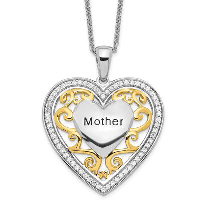 Sterling Silver Sentimental Expressions Gold-Plated Mother 18 Inch Heart Necklace