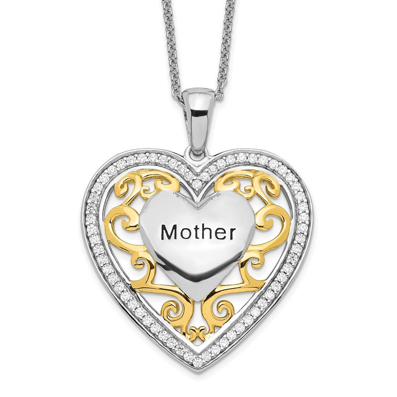 Sterling Silver Sentimental Expressions Gold-Plated Mother 18 Inch Heart Necklace