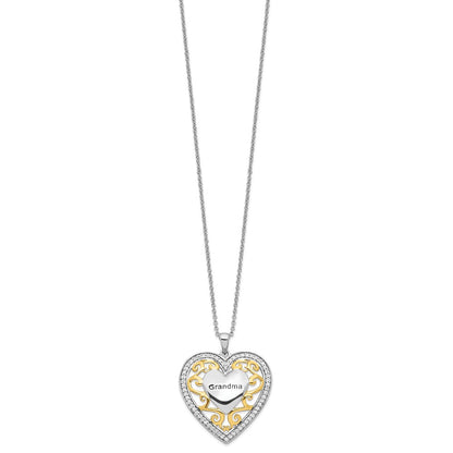 Sterling Silver Sentimental Expressions Gold-Plated Grandma 18In Heart Necklace