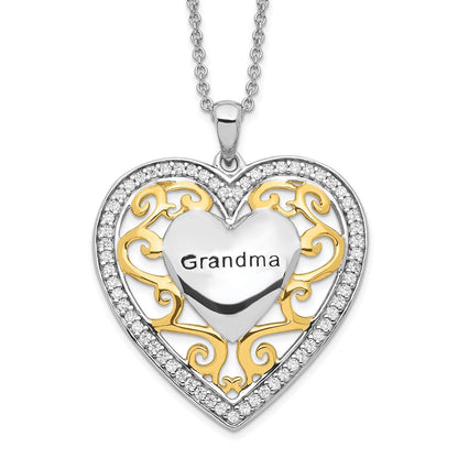 Sterling Silver Sentimental Expressions Gold-Plated Grandma 18In Heart Necklace
