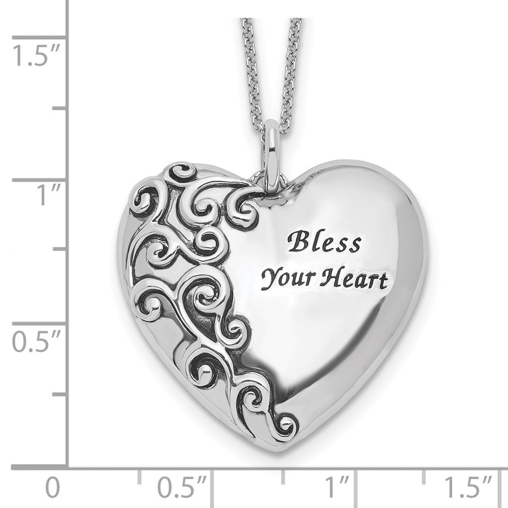 Sterling Silver Sentimental Expressions Rhodium-Plated Antiqued Bless Your Heart 18In Necklace