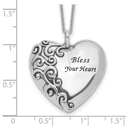 Sterling Silver Sentimental Expressions Rhodium-Plated Antiqued Bless Your Heart 18In Necklace