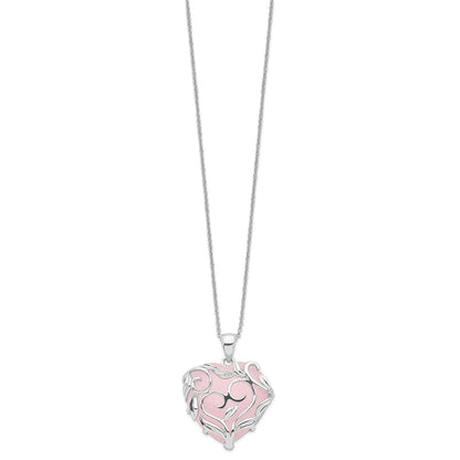 Sterling Silver Sentimental Expressions Rhodium-Plated Rose Quartz Generous Heart 18 Inch Necklace With Poem Card