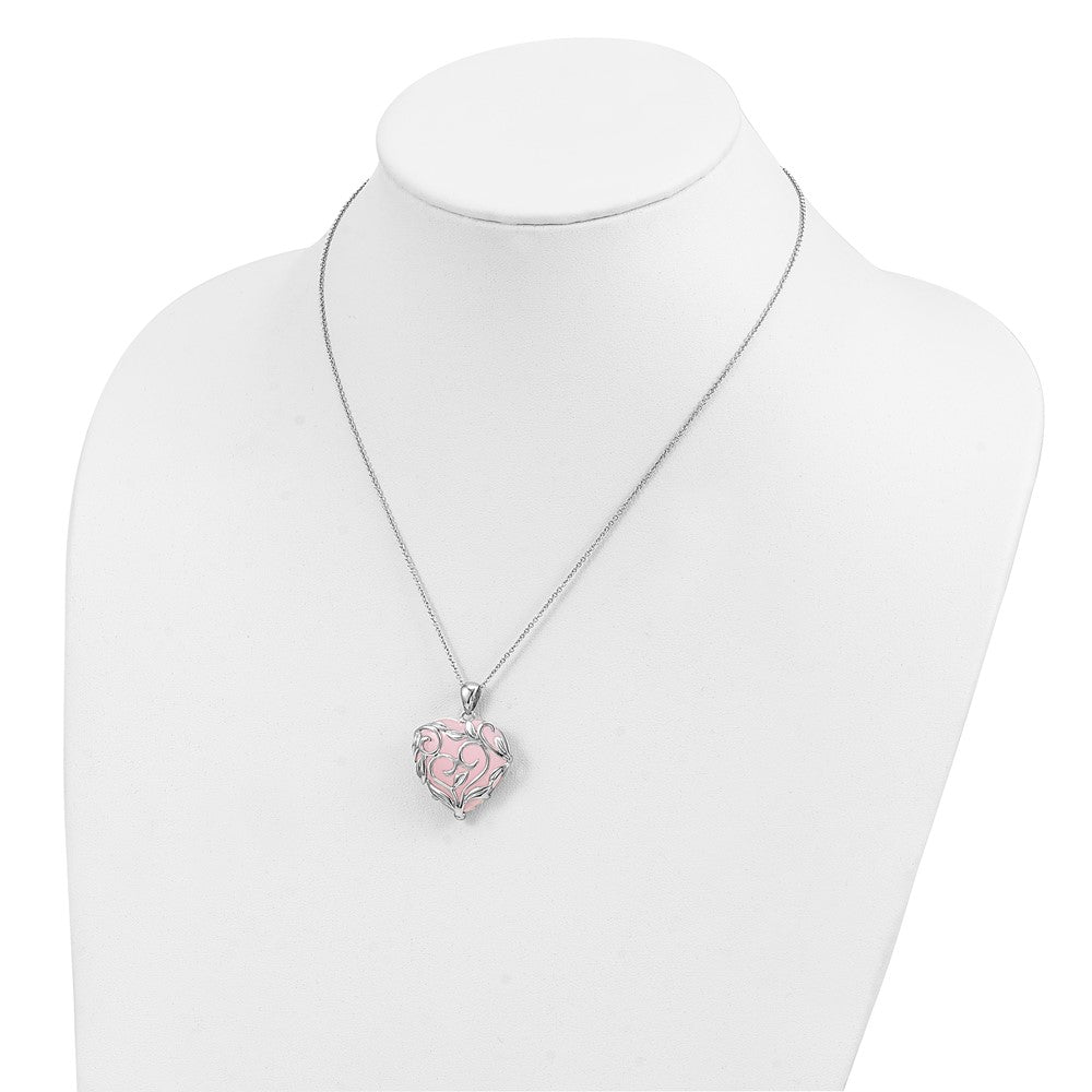 Sterling Silver Sentimental Expressions Rhodium-Plated Rose Quartz Generous Heart 18 Inch Necklace With Poem Card