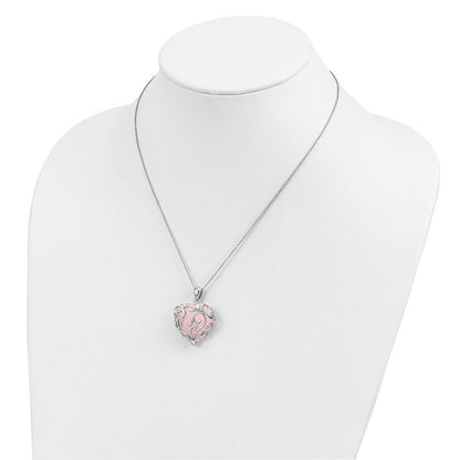Sterling Silver Sentimental Expressions Rhodium-Plated Rose Quartz Generous Heart 18 Inch Necklace With Poem Card