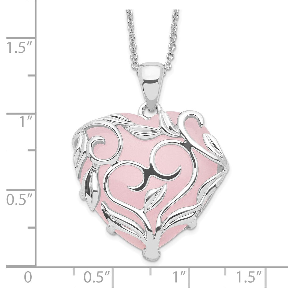 Sterling Silver Sentimental Expressions Rhodium-Plated Rose Quartz Generous Heart 18 Inch Necklace With Poem Card