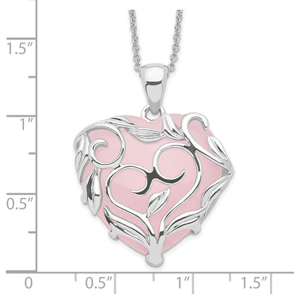 Sterling Silver Sentimental Expressions Rhodium-Plated Rose Quartz Generous Heart 18 Inch Necklace With Poem Card