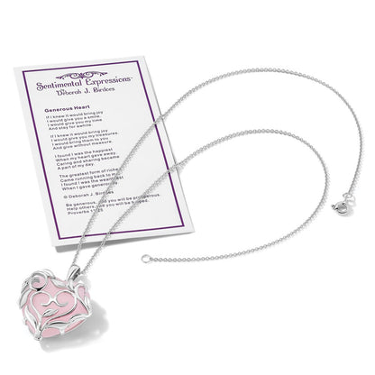 Sterling Silver Sentimental Expressions Rhodium-Plated Rose Quartz Generous Heart 18 Inch Necklace With Poem Card