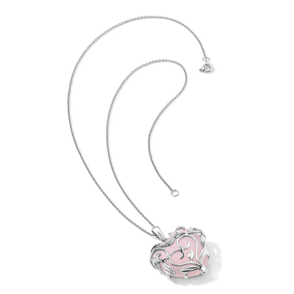 Sterling Silver Sentimental Expressions Rhodium-Plated Rose Quartz Generous Heart 18 Inch Necklace With Poem Card