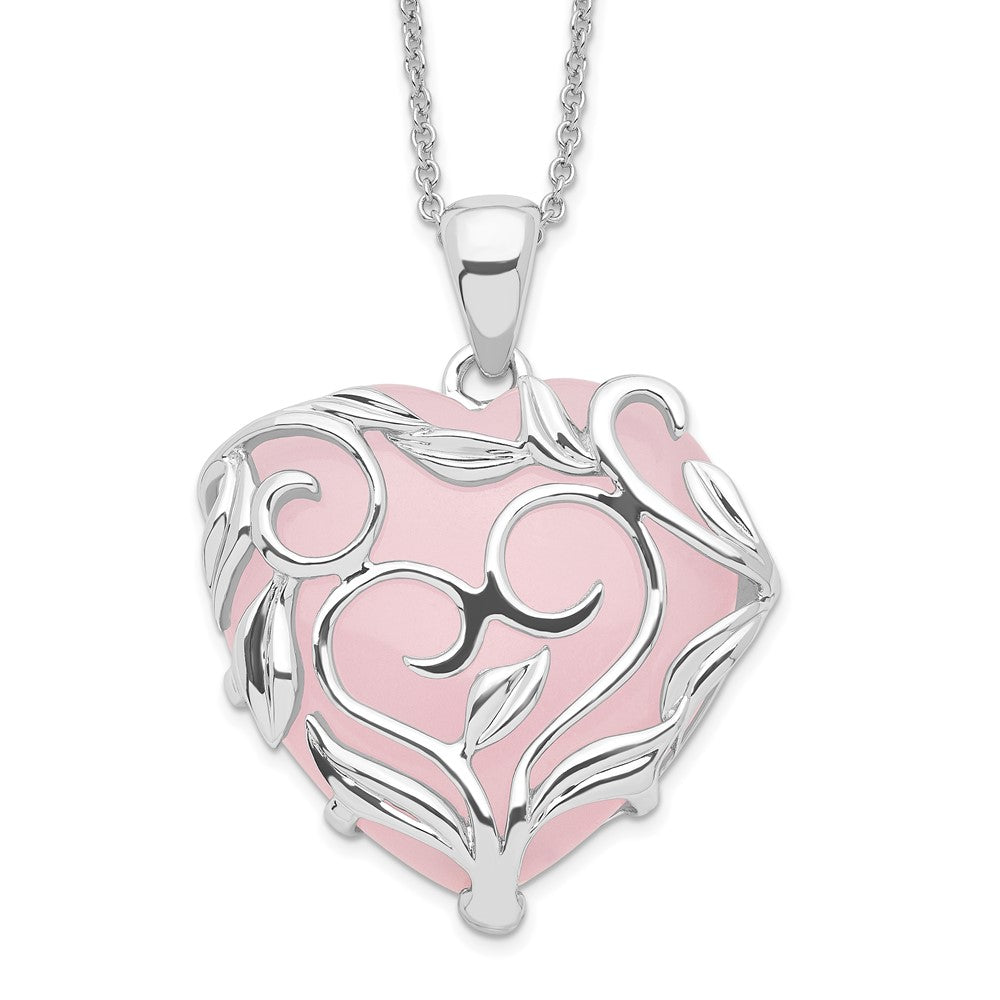 Sterling Silver Sentimental Expressions Rhodium-Plated Rose Quartz Generous Heart 18 Inch Necklace With Poem Card