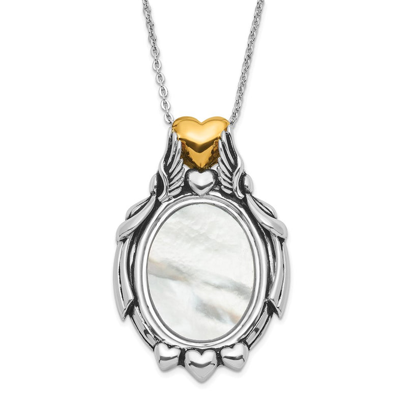 Sterling Silver Sentimental Expressions & Gold-Plated Polished Antiqued My Special Angels Mother Of Pearl Necklace