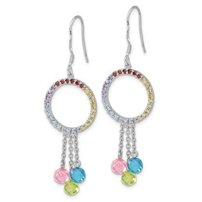 Sterling Silver & Multi-Color Cz Color Me Happy Dangle Earrings