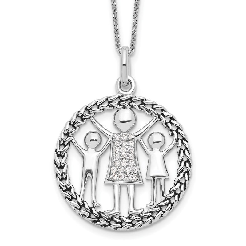 Sterling Silver Sentimental Expressions Rhodium-Plated Antiqued Knitted Together By Love 18In Necklace
