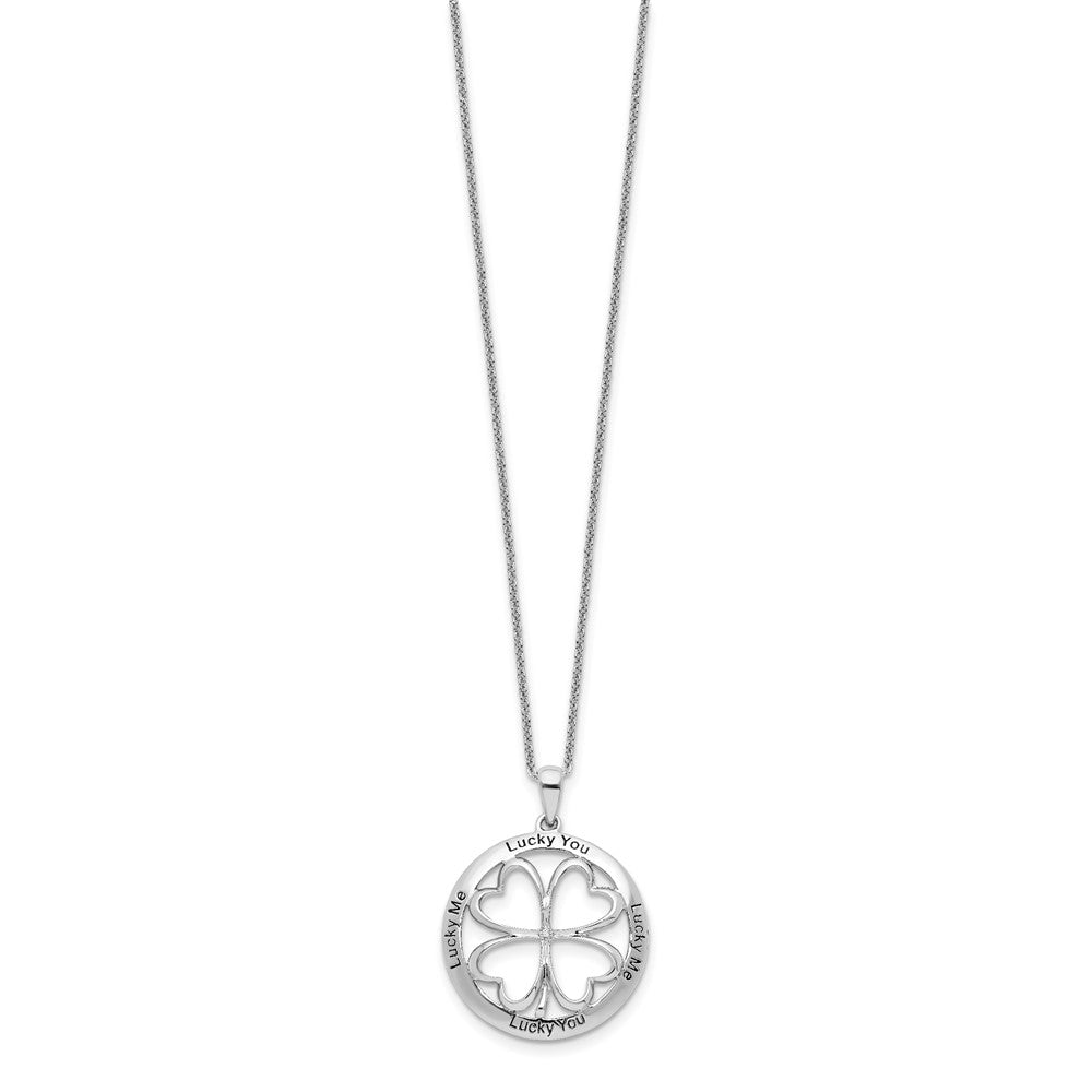 Sterling Silver Sentimental Expressions Rhodium-Plated Cz Antiqued Lucky Me You 18In Necklace