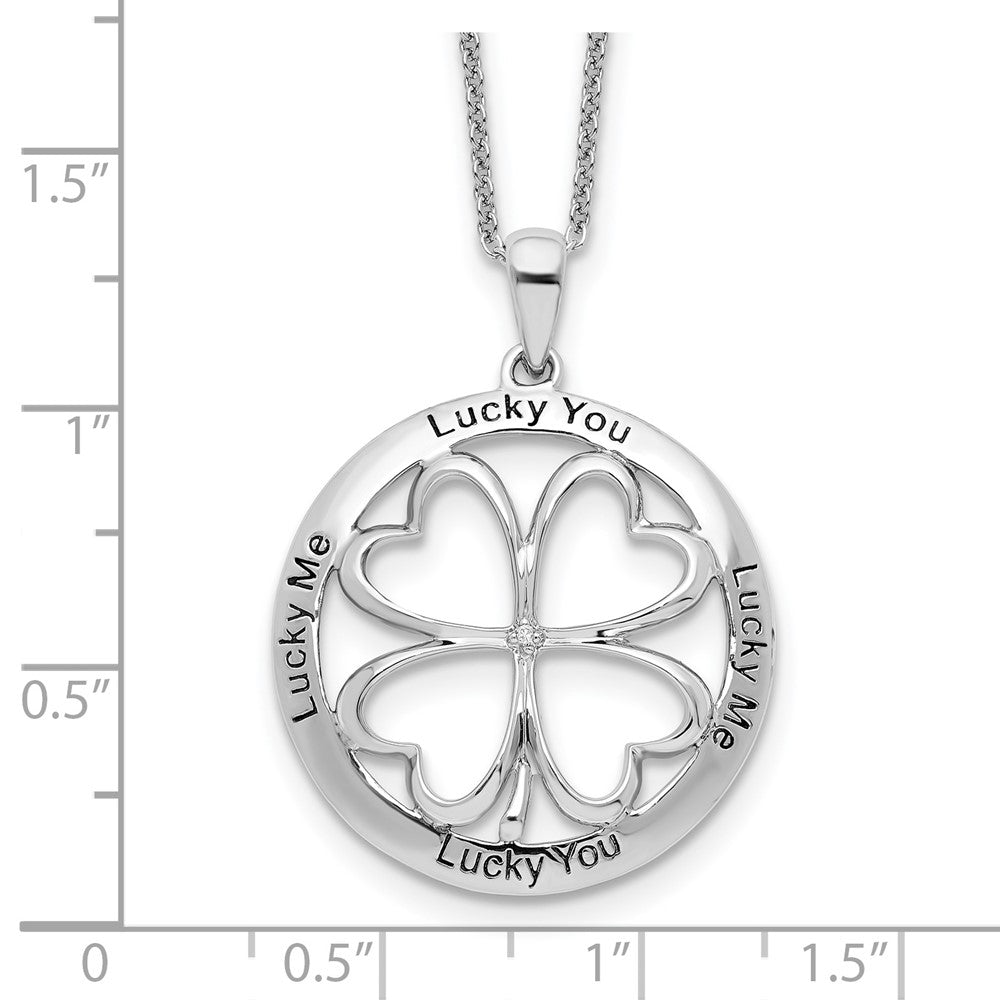 Sterling Silver Sentimental Expressions Rhodium-Plated Cz Antiqued Lucky Me You 18In Necklace
