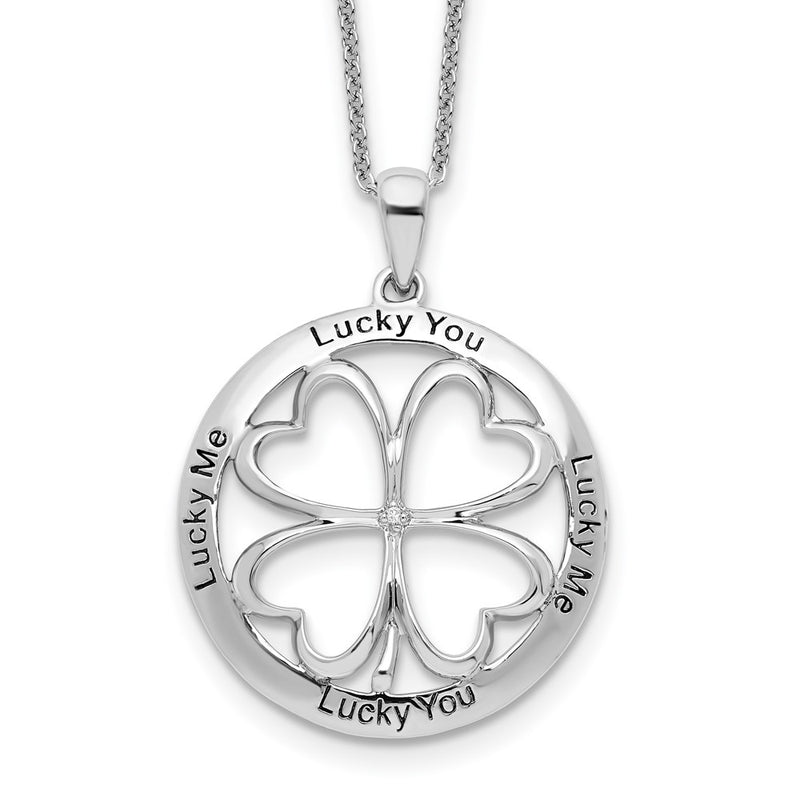Sterling Silver Sentimental Expressions Rhodium-Plated Cz Antiqued Lucky Me You 18In Necklace
