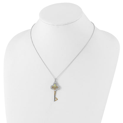 Sterling Silver Sentimental Expressions & Gold-Plated Polished August Green Clear Cz Birthstone Key Necklace