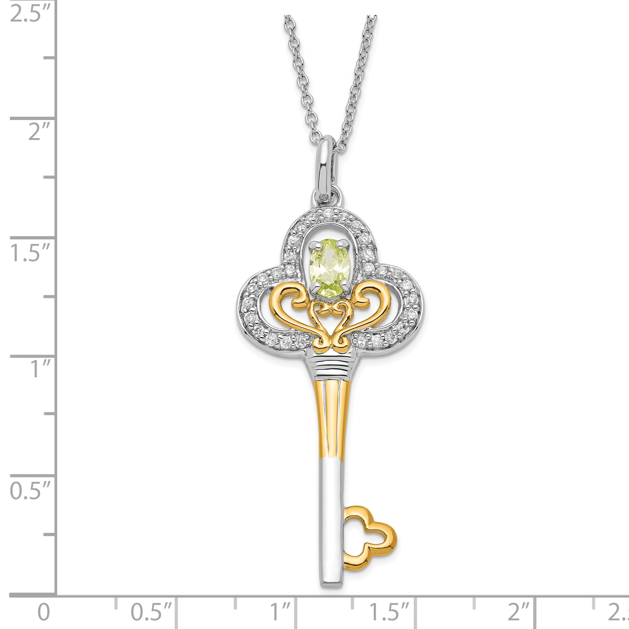 Sterling Silver Sentimental Expressions & Gold-Plated Polished August Green Clear Cz Birthstone Key Necklace