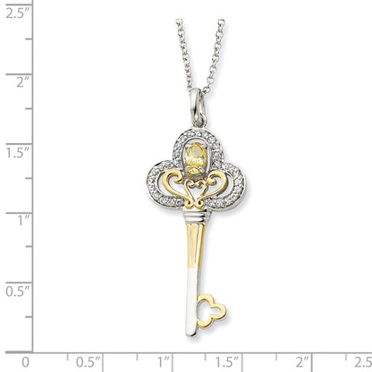 Sterling Silver & Gold-Plated Nov. Cz Birthstone Key 18In Necklace