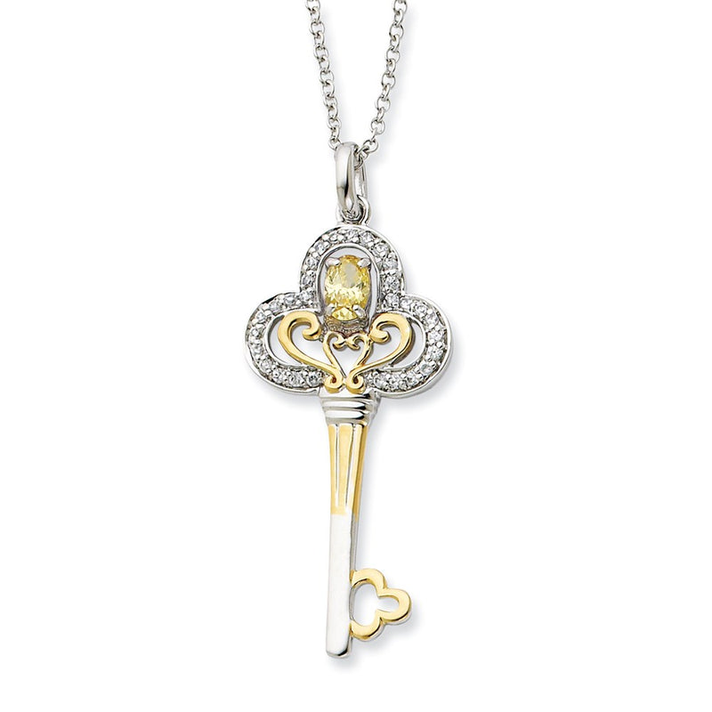 Sterling Silver & Gold-Plated Nov. Cz Birthstone Key 18In Necklace