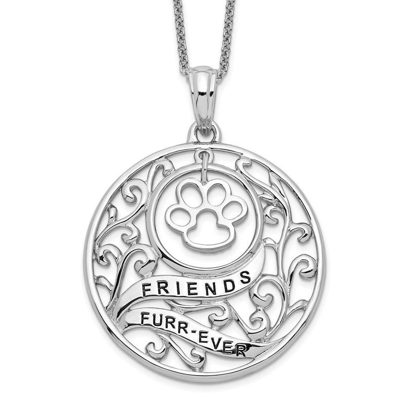 Sterling Silver Sentimental Expressions Rhodium-Plated Antiqued Animal Friends-Dog 18In Necklace