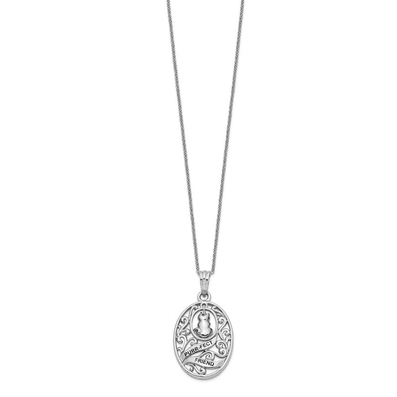 Sterling Silver Sentimental Expressions Rhodium-Plated Antiqued Animal Friends-Cat 18In Necklace
