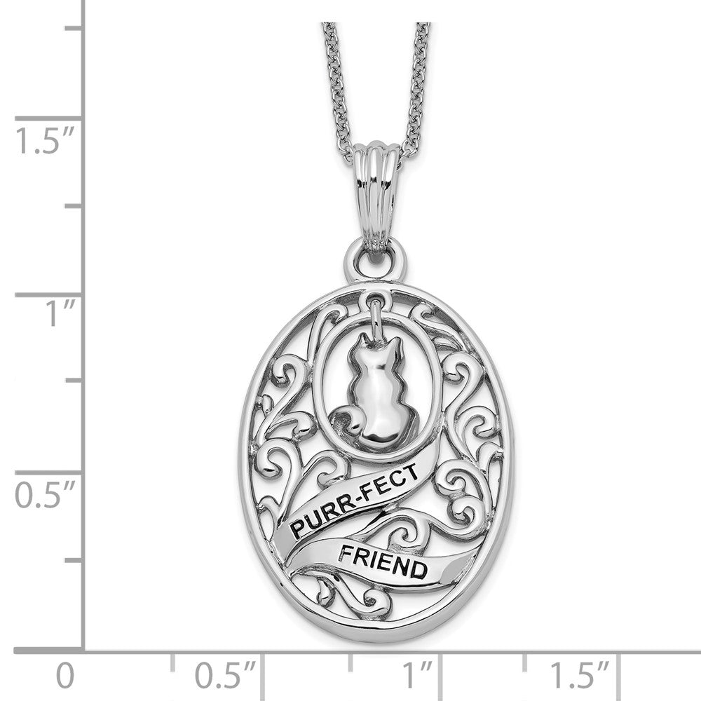 Sterling Silver Sentimental Expressions Rhodium-Plated Antiqued Animal Friends-Cat 18In Necklace