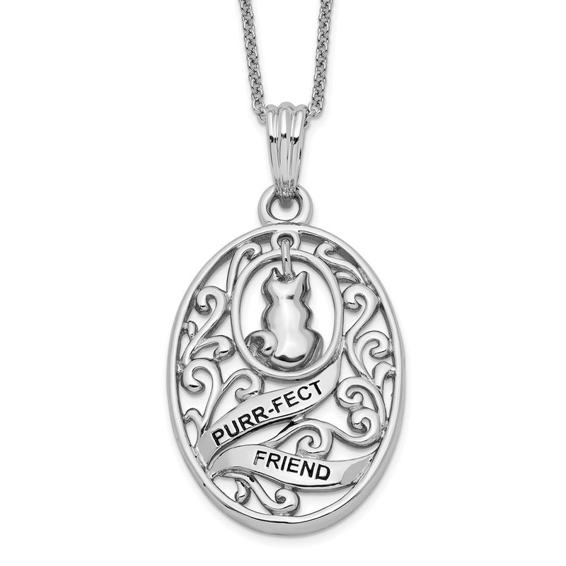 Sterling Silver Sentimental Expressions Rhodium-Plated Antiqued Animal Friends-Cat 18In Necklace