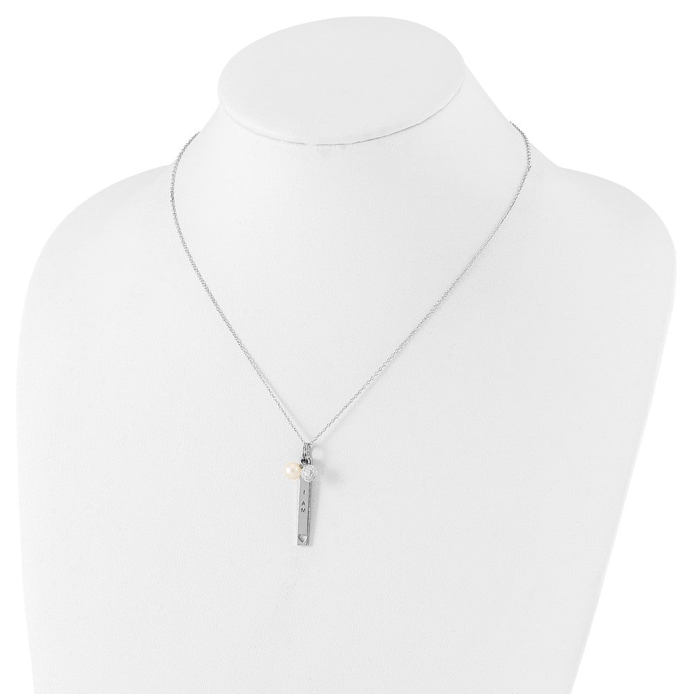 Sterling Silver Sentimental Expressions Polished & Antiqued Freshwater Cultured Pearl Cz I Am A Keeper Necklace