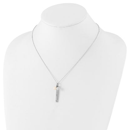 Sterling Silver Sentimental Expressions Polished & Antiqued Freshwater Cultured Pearl Cz I Am A Keeper Necklace