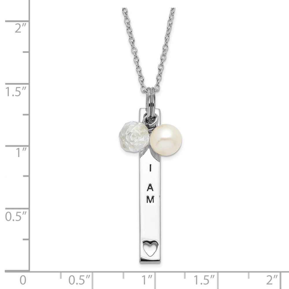 Sterling Silver Sentimental Expressions Polished & Antiqued Freshwater Cultured Pearl Cz I Am A Keeper Necklace