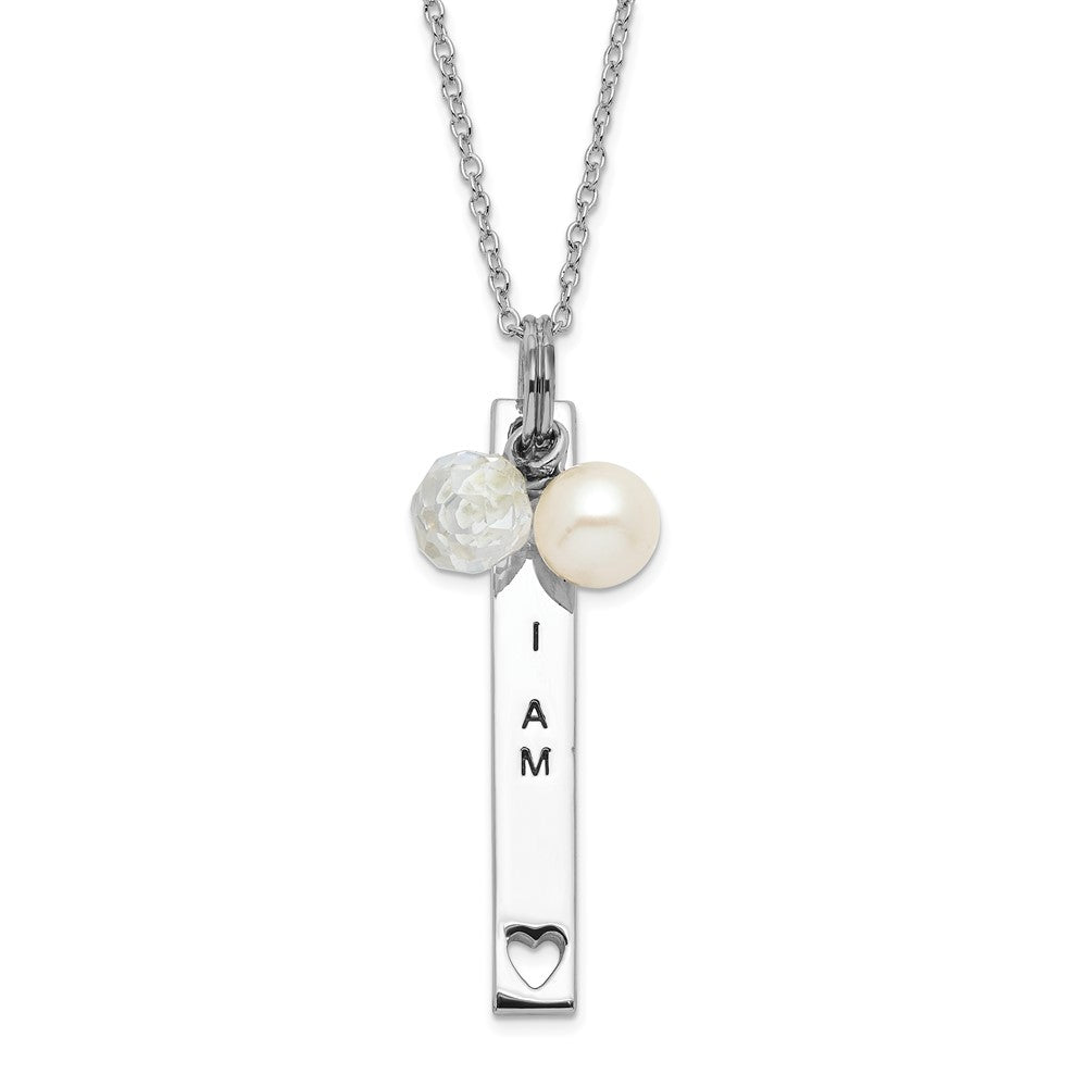 Sterling Silver Sentimental Expressions Polished & Antiqued Freshwater Cultured Pearl Cz I Am A Keeper Necklace