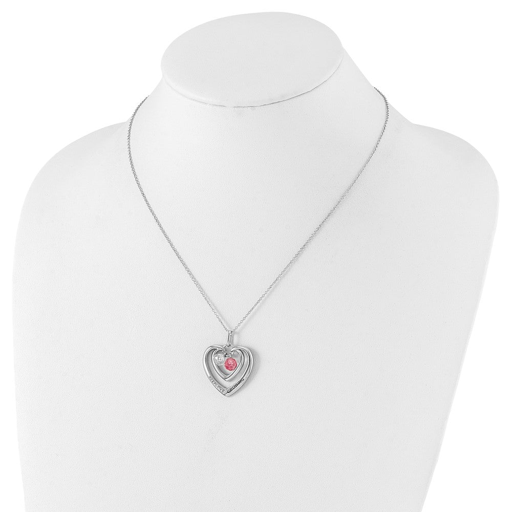 Sterling Silver Sentimental Expressions Polished & Antiqued Pink Clear Cz Keep Love Growing Heart Necklace