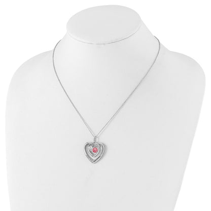Sterling Silver Sentimental Expressions Polished & Antiqued Pink Clear Cz Keep Love Growing Heart Necklace