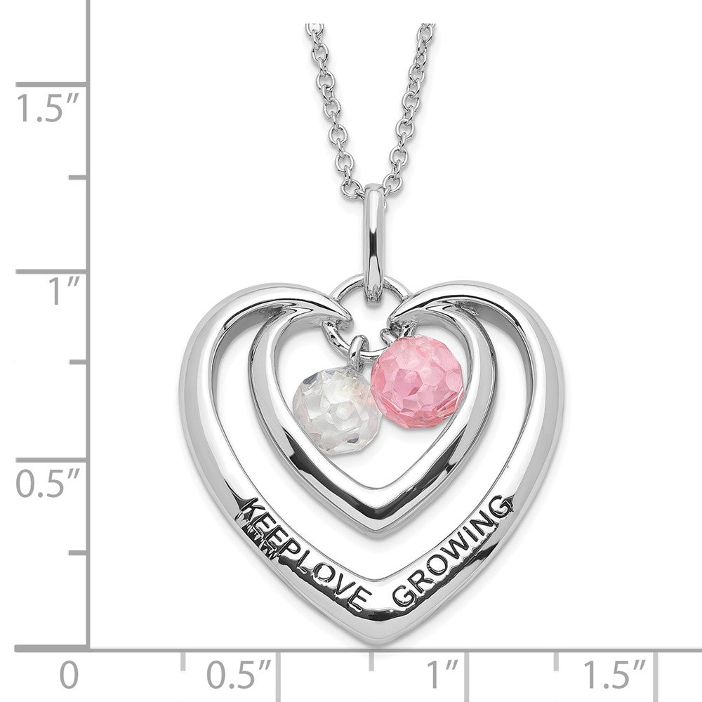 Sterling Silver Sentimental Expressions Polished & Antiqued Pink Clear Cz Keep Love Growing Heart Necklace