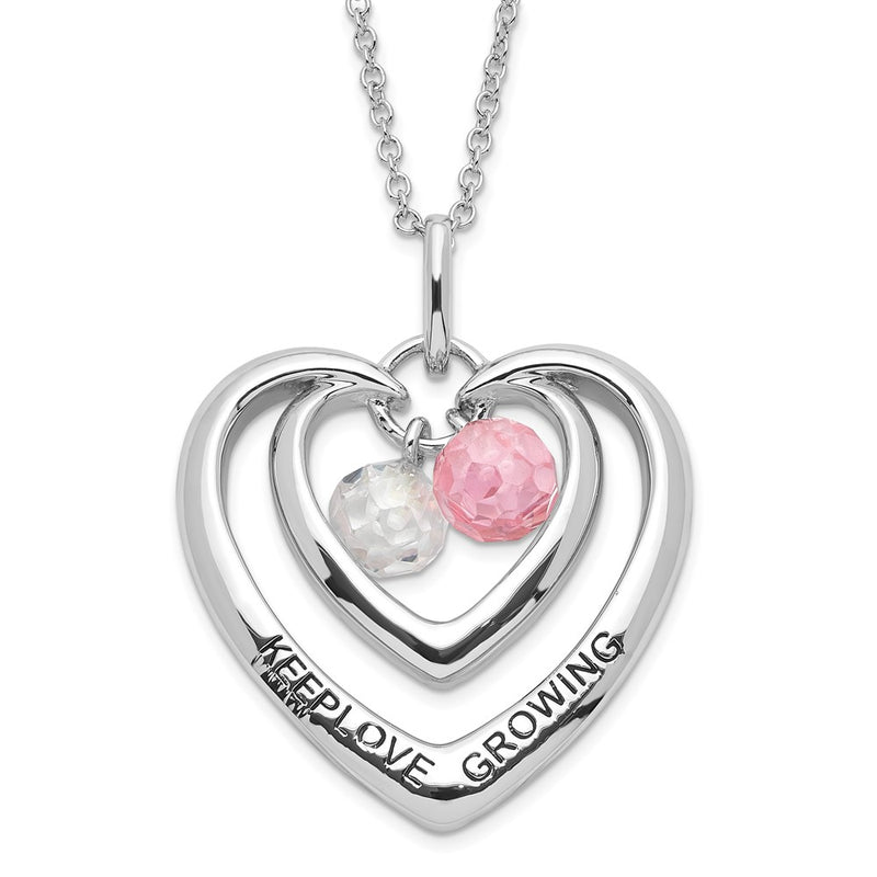 Sterling Silver Sentimental Expressions Polished & Antiqued Pink Clear Cz Keep Love Growing Heart Necklace