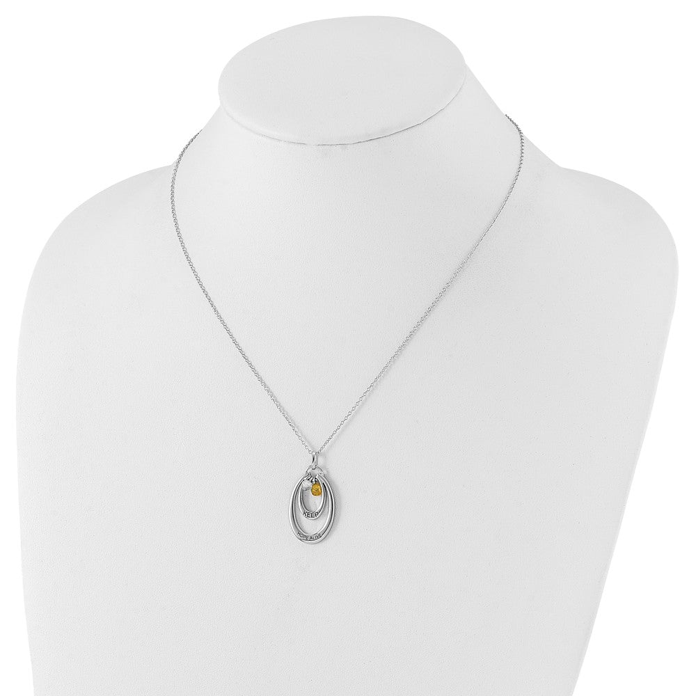 Sterling Silver Sentimental Expressions Polished & Antiqued Yellow Clear Cz Keep Hope Alive Necklace