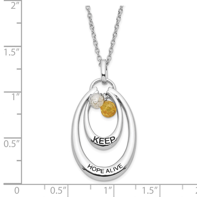 Sterling Silver Sentimental Expressions Polished & Antiqued Yellow Clear Cz Keep Hope Alive Necklace