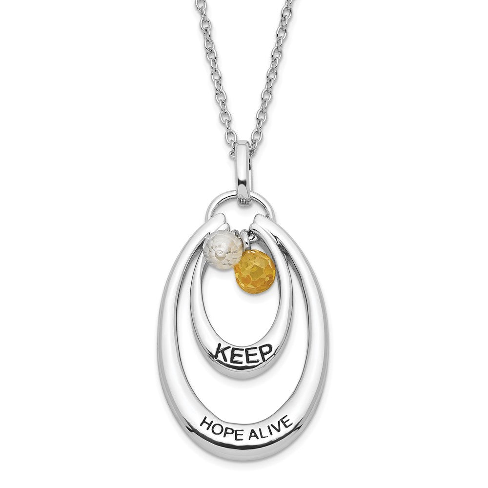 Sterling Silver Sentimental Expressions Polished & Antiqued Yellow Clear Cz Keep Hope Alive Necklace