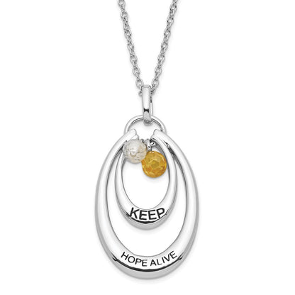 Sterling Silver Sentimental Expressions Polished & Antiqued Yellow Clear Cz Keep Hope Alive Necklace