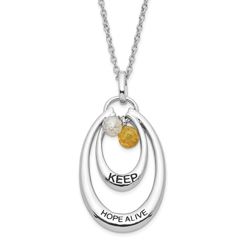 Sterling Silver Sentimental Expressions Polished & Antiqued Yellow Clear Cz Keep Hope Alive Necklace