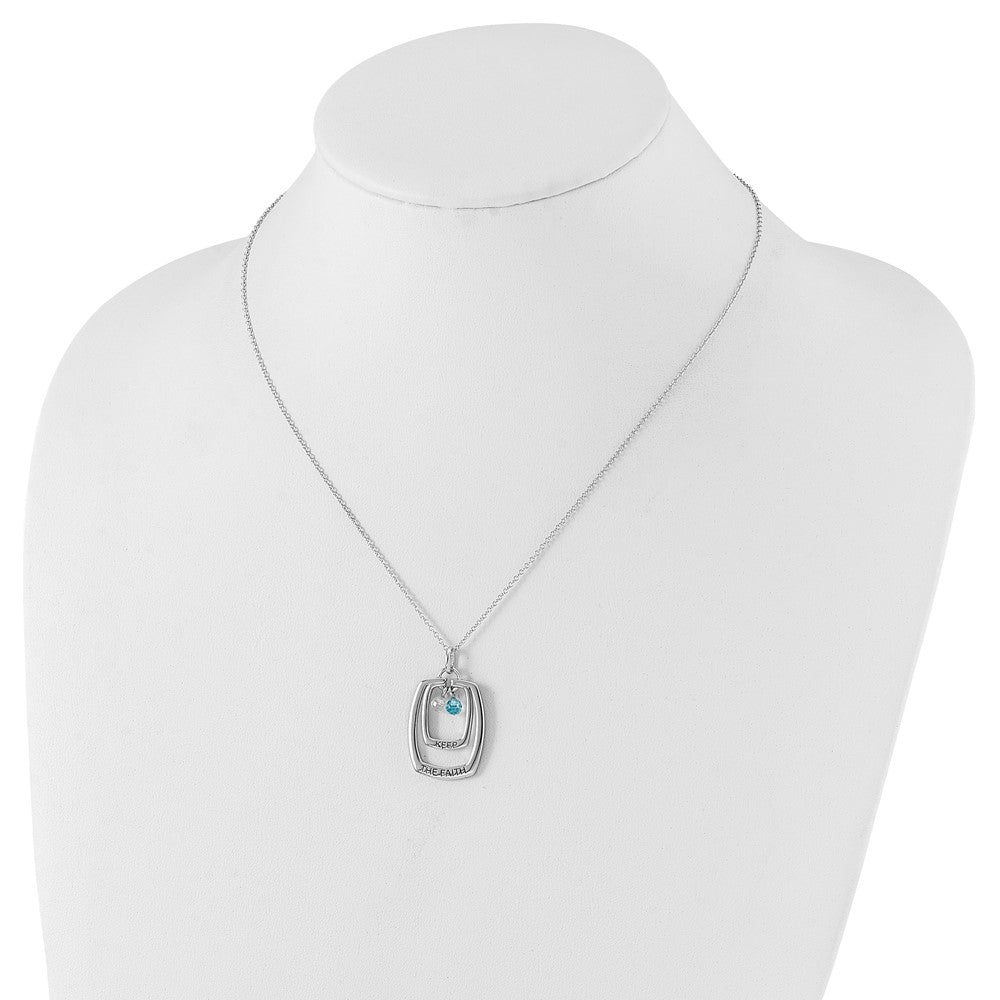 Sterling Silver Sentimental Expressions Polished & Antiqued Blue Clear Cz Keep The Faith Necklace